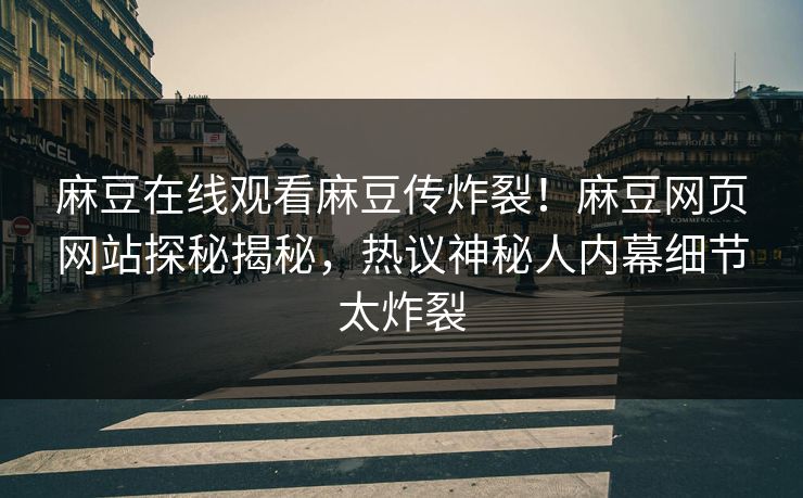 麻豆在线观看麻豆传炸裂！麻豆网页网站探秘揭秘，热议神秘人内幕细节太炸裂