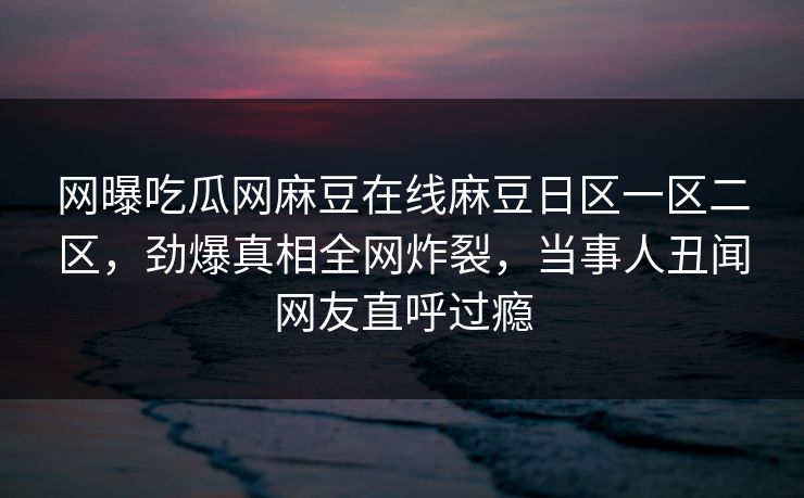 网曝吃瓜网麻豆在线麻豆日区一区二区，劲爆真相全网炸裂，当事人丑闻网友直呼过瘾